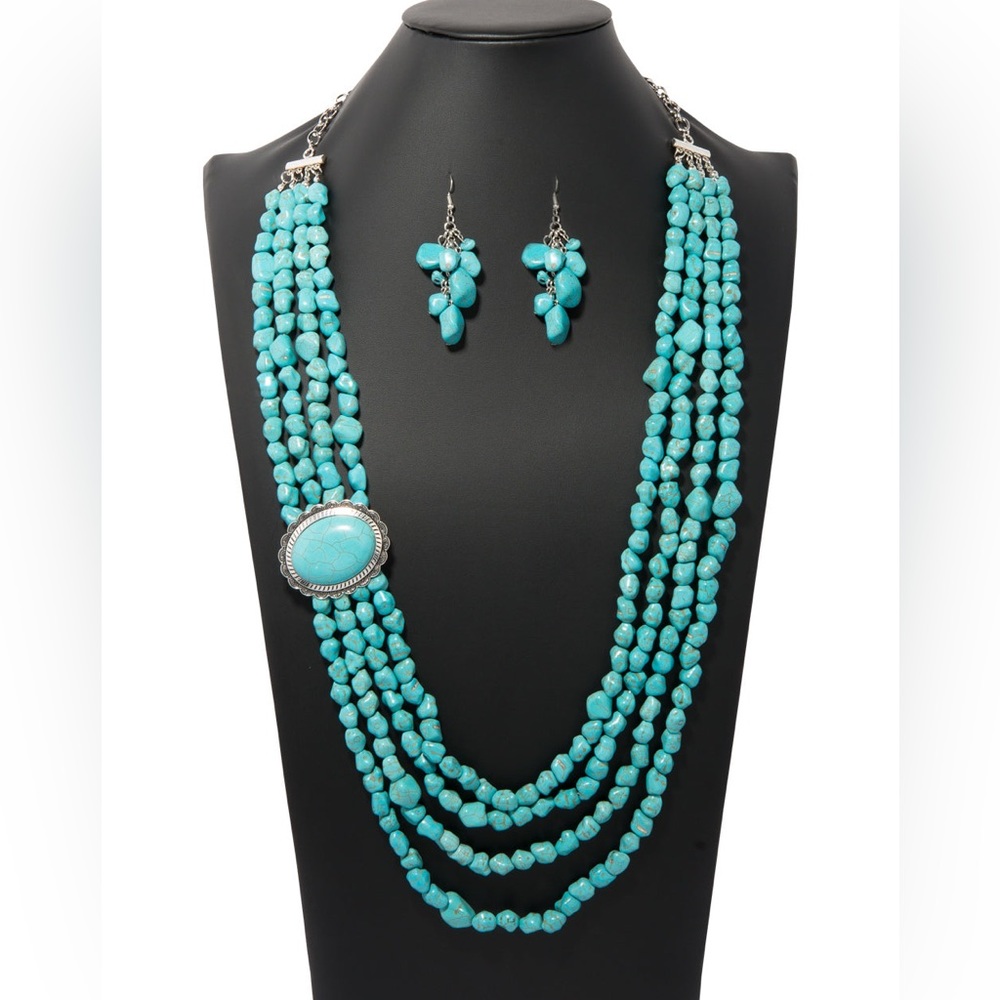 Zi collection MAVERICK turquoise necklace and earrings -paparazzi